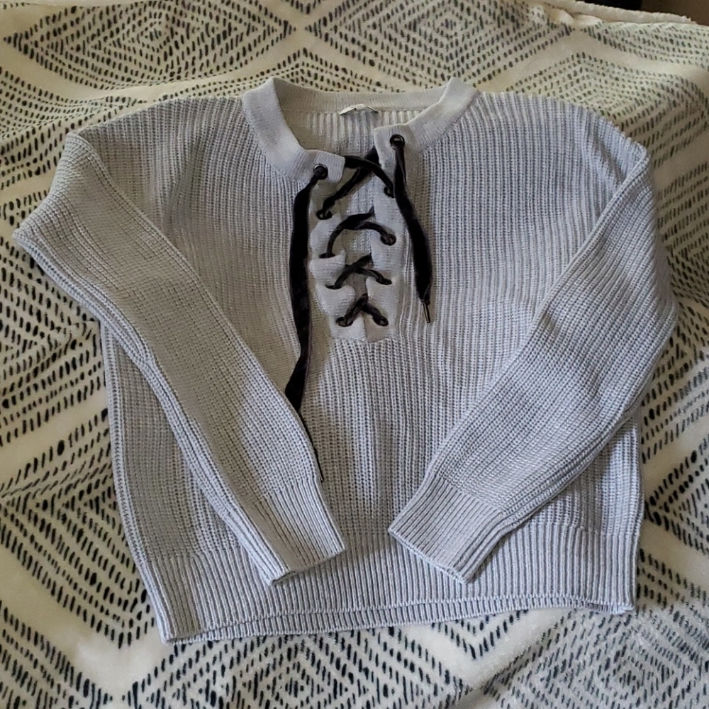 Rails Gray Lace Up Sweater Size S - Picture 3 of 12